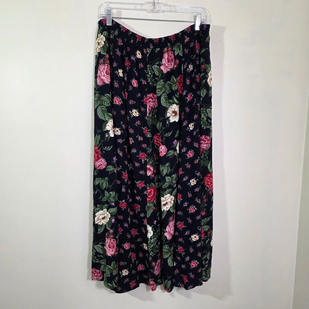 Susan Bristol Women Skirt Mix Floral Rayon Maxi Elastic Waist Vintage Boho SZ XL
